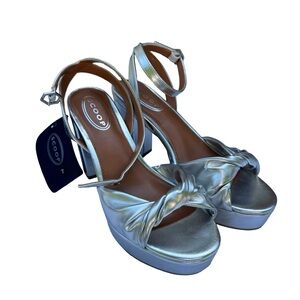 Scoop Metallic Silver Knotted Platform Sandals with Ankle Strap